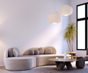 3d rendering,3d illustration, Interior Scene and  Mockup,Living room modern interior with white wall sofa.
