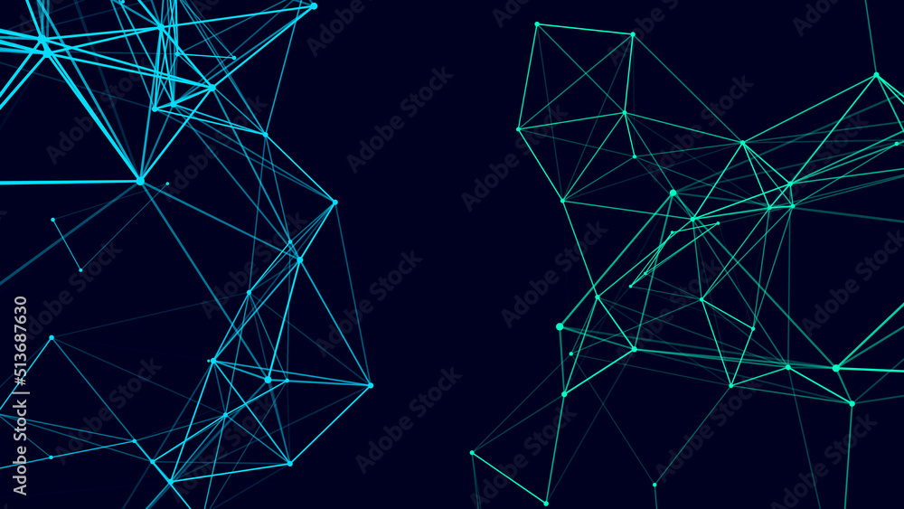 Poster network connection structure. abstract blue background with moving dots and lines. futuristic illust
