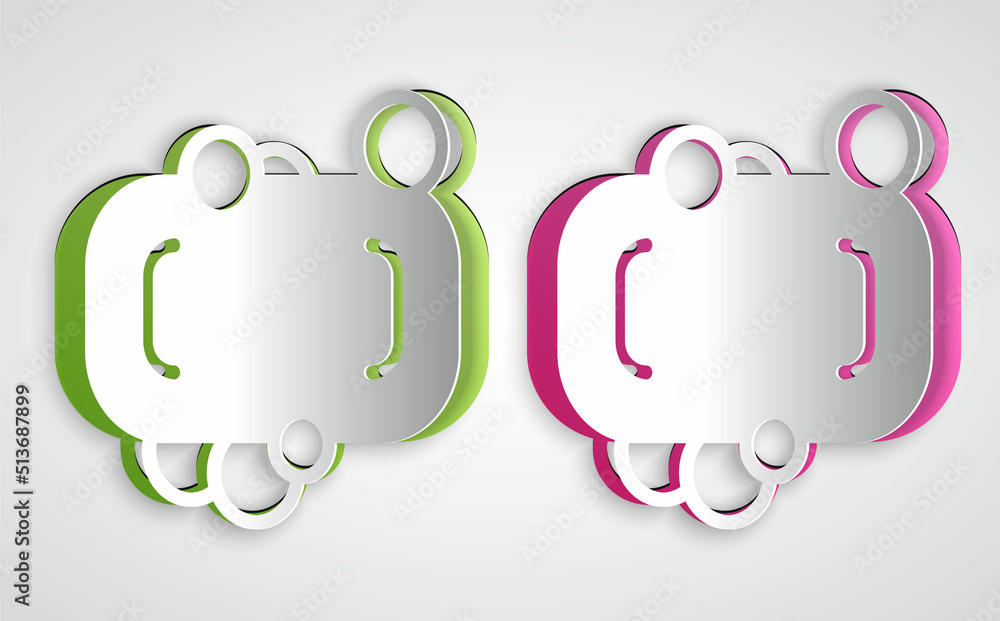 Poster paper cut bar of soap icon isolated on grey background. soap bar with bubbles. paper art style. vect