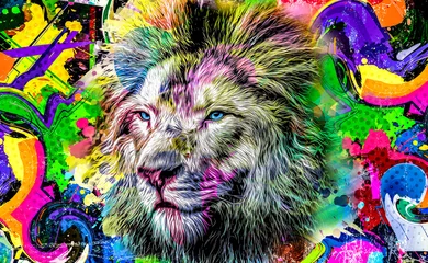 Foto op Canvas lion head with creative abstract elements isolated on white background, close view © reznik_val