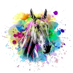 Outdoor kussens cute horse head with creative abstract elements on white background © reznik_val