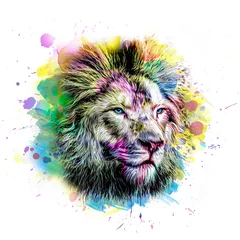 Fototapeten lion head with creative abstract elements isolated on white background, close view © reznik_val