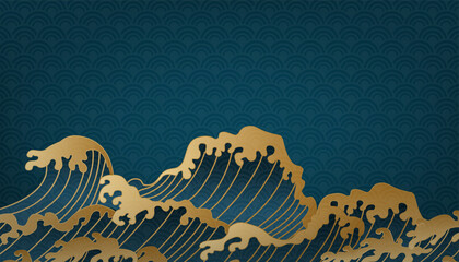 Vector Japanese style waves. Big rushing sea or ocean waves design