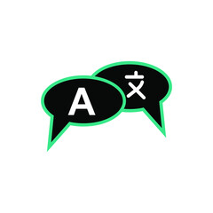 Icon for translator app. Chat bubbles with language translation icons in different styles. Online multi language translator. Tran Isolated on a blank background which can be edited and changed colors.