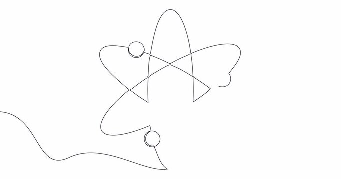 Self drawing line animation nuclear power atomic energy model of atom continuous line drawn concept video
