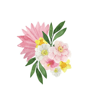bouquet of pink flowers watercolor illustrations