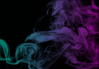 Plumes of Smoke in purple green light on dark background