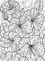 Coloring hibiscus, plant zen full page. Flower outline. Vector, page outline of cartoon. 