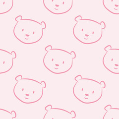 Cute pastel pink vector bear pattern, seamless repeat background