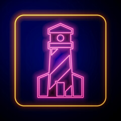Glowing neon Lighthouse icon isolated on black background. Vector