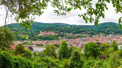 Fototapeta na wymiar View of Heidelberg with the castle and the old bridge on the Neckar. 