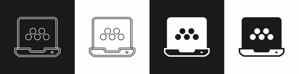 Set Taxi mobile app icon isolated on black and white background. Mobile application taxi. Vector