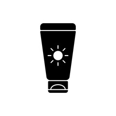 Sunscreen Black Silhouette Icon. Sunblock Cosmetic Bottle Cream Glyph Pictogram. Hygiene Spf Lotion for Tan Body Flat Symbol. Sun Screen UV Protect Skin from Solar. Isolated Vector Illustration