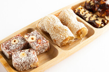 various Turkish delights with hazelnuts and walnuts