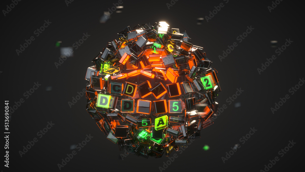 Wall mural sphere of machine code 3d render