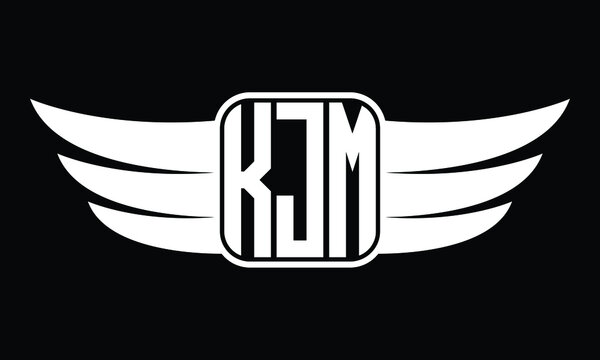KJM three Letter Wings Flying Initial wing symbol minimalist creative concept flag icon professional logo design Vector template with abstract black and white tattoo