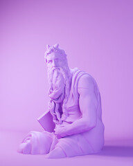 Purple Moses Renaissance Italian Art Sculpture Statue 3d illustration render	