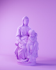 Purple Woman Mary an Child Madonna of Bruges Jesus Art Sculpture 3d illustration render	