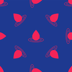 Red Water drop icon isolated seamless pattern on blue background. Vector