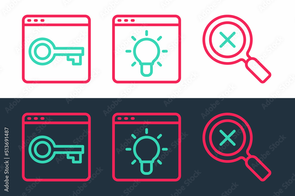 Poster set line magnifying glass and delete, secure your site with https, ssl and browser window icon. vect