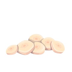 Chopped clove of garlic vector illustration. Cartoon isolated peeled garlic round slices, organic sliced vegetable pieces for cooking and eating, spicy food ingredient cutting with knife in kitchen