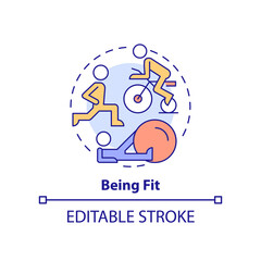 Being fit concept icon. Basic life skill abstract idea thin line illustration. Regular exercise routine. Weight loss. Isolated outline drawing. Editable stroke. Arial, Myriad Pro-Bold fonts used