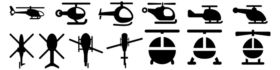 Helicopter vector icon set. aircraft illustration sign collection. airline logo isolated on white background. © Denys