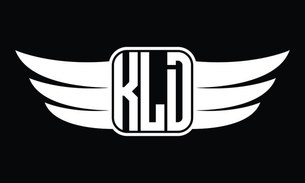 KLD three Letter Wings Flying Initial wing symbol minimalist creative concept flag icon professional logo design Vector template with abstract black and white tattoo