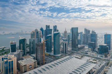 Naklejka na ściany i meble Skyscrapers in Financial District skyline in West Bay, Doha, Qatar