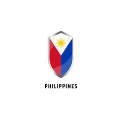 Flag of philippines with shield icon flat vector illustration