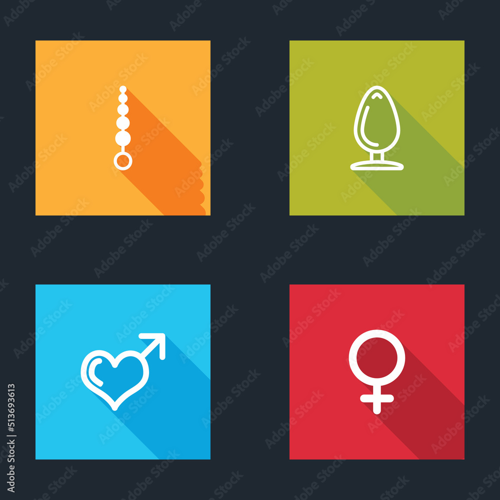 Poster set anal beads, plug, male gender and heart and female symbol icon. vector