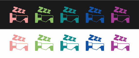 Set Time to sleep icon isolated on black and white background. Sleepy zzz. Healthy lifestyle. Vector