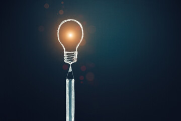 Idea concept. light bulb and pencil. Copy space. Creative content writing