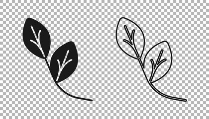 Black Leaf icon isolated on transparent background. Leaves sign. Fresh natural product symbol. Vector