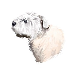 Glen of Imaal Terrier dog breed digital art illustration isolated on white. Popular puppy portrait with text. Cute pet hand drawn portrait. Graphic clip art design.