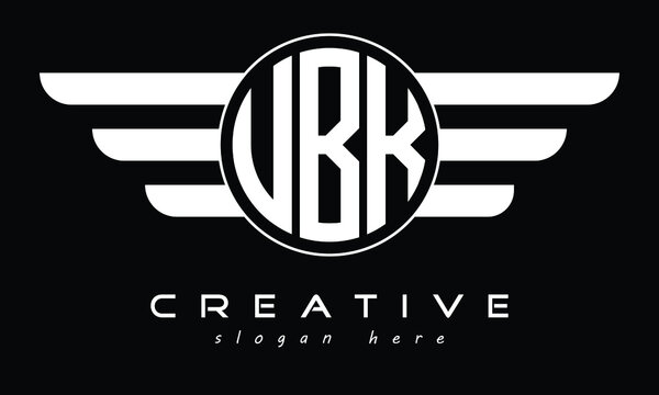 UBK three letter circle with wings logo design vector template. wordmark logo | emblem logo | monogram logo | initial letter logo | typography logo | business logo | minimalist logo |