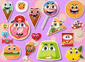 Food and dessert cartoon seamless pattern