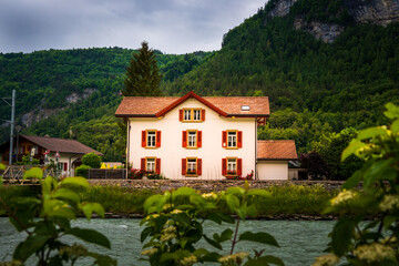 Fototapeta na wymiar Aareschlucht is a spectacular place located between Meiringen and Innertkirchen. Switzerland.
