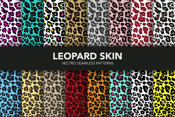 Vector Leopard Skin Seamless Pattern Set. Animal Seamless Texture Collection. Leopard, Safari Animal Skin Fashion Print