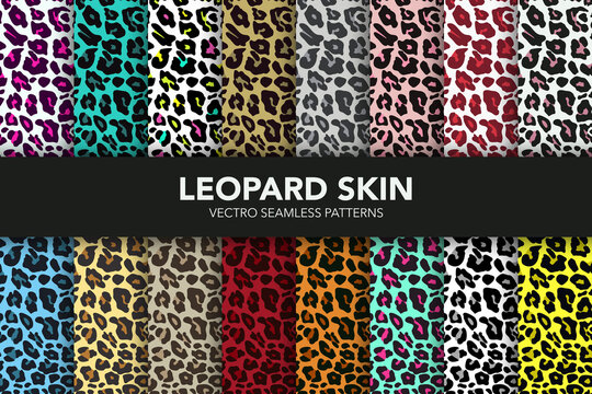 Vector Leopard Skin Seamless Pattern Set. Animal Seamless Texture Collection. Leopard, Safari Animal Skin Fashion Print