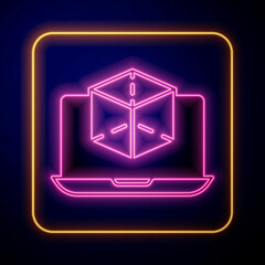 Glowing neon 3d modeling icon isolated on black background. Augmented reality or virtual reality. Vector