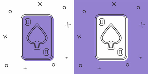 Set Playing cards icon isolated on white and purple background. Casino gambling. Vector