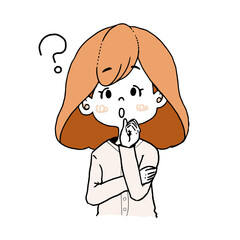 疑問（クエスチョンマーク）が頭に浮かぶ女の子のイラスト