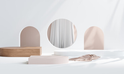 podium on earth tone colour background for product presentation. Natural beauty pedestal, relaxation and health, 3d illustration