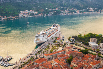 Large cruise ship arrived in the bay of Kotor