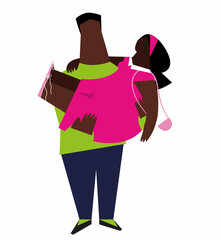 Man holding a woman in his arms on a white background