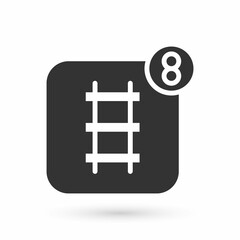 Grey Online ticket booking and buying app interface icon isolated on white background. E-tickets ordering. Electronic train ticket on screen. Vector
