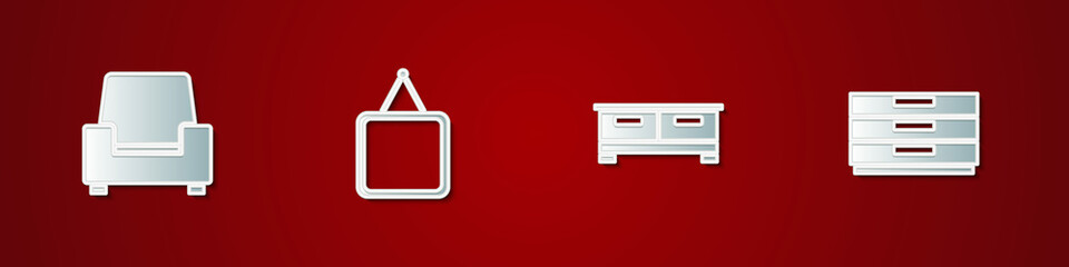 Set Armchair, Mirror, Chest of drawers and icon. Vector