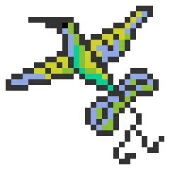 Pixel bird hummingbirds. Vector illustration. Mosaic, embroidery, stained glass