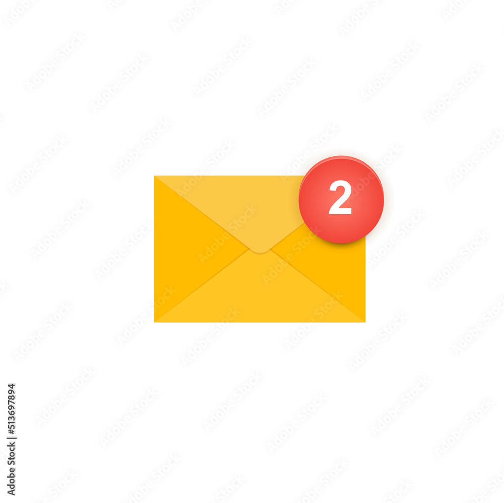 Poster yellow envelope with red notification that indicate incoming emails. email icon design with notifica